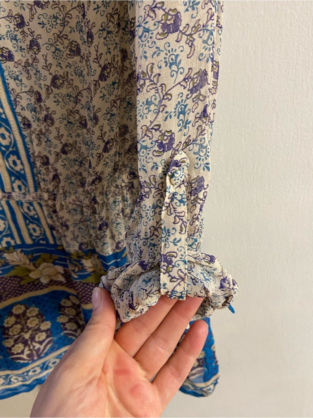 Lucky Brand Blue and Cream Floral Boho Tunic Blouse XL - Picture 8 of 10